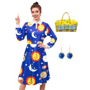 Imagem de Womens Halloween Dress Sets Adult Long Sleeve Ms. Frizlee Cosplay Costumes with Handbag Earrings Blue L