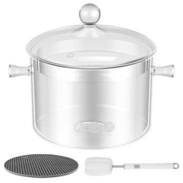 Imagem de Panela de vidro com tampa, conjunto de panelas de vidro transparente para cozinhar no fogão, panela de vidro borossilicato resistente ao calor de 1,9 L/1,3L, panelas de vidro, panelas de fogão para