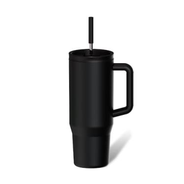 Imagem de Copo de 1,134 g com alça e tampa de canudo – Garrafa de água de aço inoxidável isolada, caneca de viagem à prova de vazamento – serve para porta-copos – garrafa térmica para bebida quente/fria