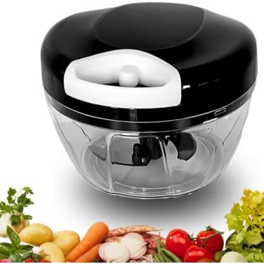 Imagem de Microprocessador Manual de Alimentos Com Três lâminas Em Inox E Pá Misturadora Triturador De Alho Acionamento Por Corda Retrátil 500ml