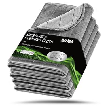 Imagem de Airlab Toalhas de microfibra de carbono para polimento de janela de vidro de carro, pano de limpeza com detalhes automáticos, sem fiapos, secagem sem riscos, lavagem de carro, toalha grande, pacote