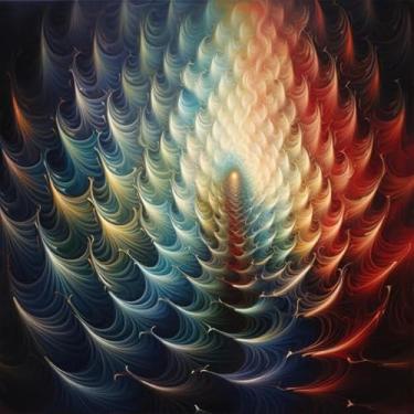 Imagem de Quadro Decorativo com Estampa Fractal Colored Abstract Round Curves And Lines 50 x 50 Vinil 2 unidades