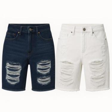 Imagem de Kit 2 Bermuda Jeans Masculina Rasgada Destroyed Moda Verão Tendência L