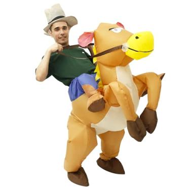 Imagem de ZFLYCANP Fantasia inflável com fã destacável, divertida, fantasia de baile de máscaras, fantasia adulta de passeio a cavalo para o Dia das Bruxas