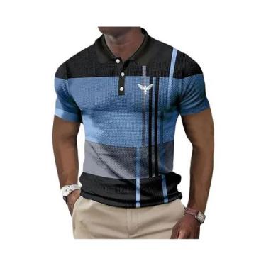 Imagem de Camisa Polo Masculina Com Estampa Gráfica, Manga Curta, Botão Frontal,