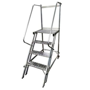 Imagem de Escada Plataforma Trepadeira 1,00m 3 Degraus com 2 Rodas Traseiras - A