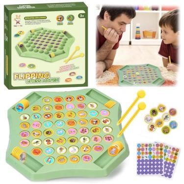 Imagem de Flip Chess Memory Game, hvbcdxz Flipping Chess Memory Chess Game, Memory Matching Game Flipping Chess Match Board Game Party Travel Desktop Puzzle Strategy Games for Kids and Adults (1-Animal)