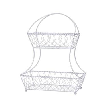 Imagem de Gourmet Basics by Mikasa Cesta de armazenamento de frutas com fundo plano de 2 camadas de metal Loop and Lattice, 43 cm, branca