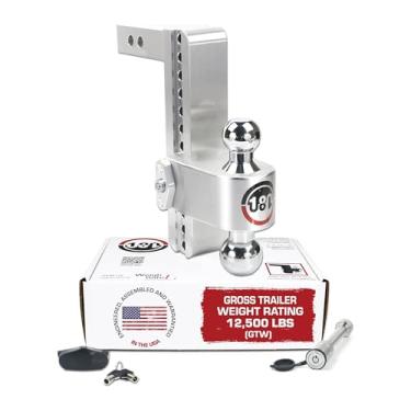 Imagem de Weigh Safe Engate de reboque de 180 graus - Engate de reboque ajustável para reboque - compatível com receptores de 5 cm - queda de 25,4 cm, bolas de reboque cromadas, 12.500 GTW, conjunto de trava de