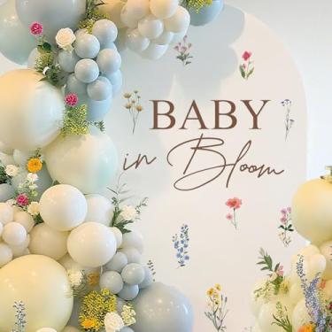 Imagem de Whaline Adesivo de parede com 4 peças de decalque de bebê em flor colorido tema floral decoração de parede para chá de bebê revelação de gênero festa de aniversário balão arco decoração de pano de