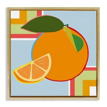 Imagem de Stupell Industries Arte de parede geométrica laranja fruta dourada emoldurada flutuante, design por Daniela Santiago, 45,7 x 45,7 cm