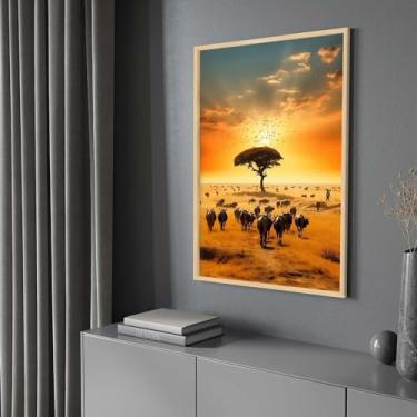 Imagem de Quadro com Moldura Paisagem Africana Savana Por do Sol Decorativo Grande Sala Quarto Hall