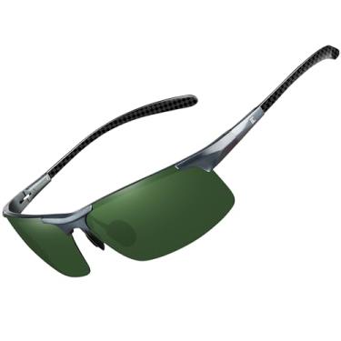 Imagem de BIRCEN Óculos de sol polarizados de fibra de carbono para homens: Óculos de sol com proteção UV ultraleve para esportes ao ar livre, pesca, golfe, caminhadas, I-gunmetal verde G15, Regular