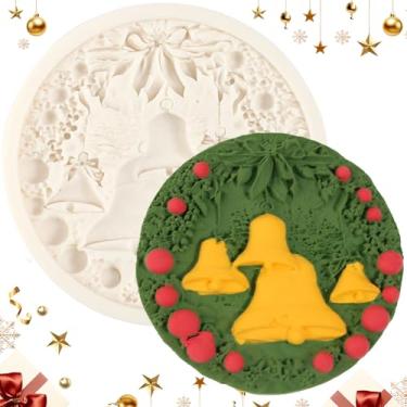 Imagem de ICNYEKl 1 molde de silicone de sino de Natal, molde reutilizável de fondant para decoração de bolo de Natal, para topos de cupcake, massa de chocolate doce, biscoitos, massa, chocolate, argila, gesso