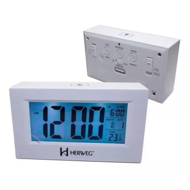 Imagem de Relógio 2972 Despertador Digital Branco Luz Led Herweg