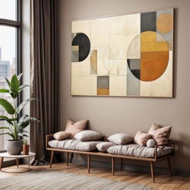 Imagem de Quadro com Moldura Sala Quarto Geometrico Arte Bege Marrom Decorativo Horizontal Grande Hall
