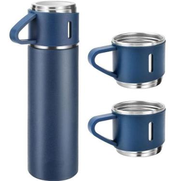 Imagem de Garrafa termica vacuum 500ml aço inox - kit 3 xicaras azul - Shark Blu
