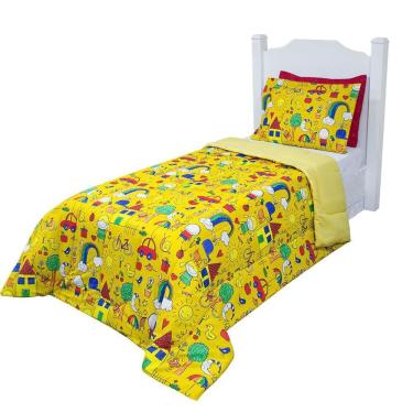 Imagem de Kit edredom infantil pop arco-íris amarelo solteiro 2 peças