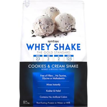 Imagem de Syntrax Whey Shake Nutrition, mistura de proteína de soro de leite em pó filtrada a frio e não desnaturada, biscoitos e shake de creme, 2,3 kg, peças de biscoito reais