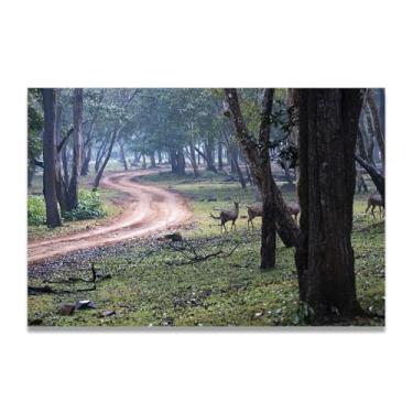 Imagem de LKXGRRSFG Fotografia de paisagem de floresta real de estrada sinuosa, impressão em tela de alta resolução, decoração de parede natural para escritório doméstico 60 x 75 cm sem moldura