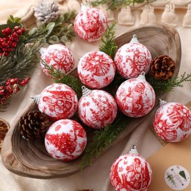 Imagem de Outus 24 peças vintage enfeites de árvore de Natal bola vermelha país francês decorações de Natal para árvore estilo vintage Papai Noel boneco de neve enfeites pendurados férias casa fazenda lareira