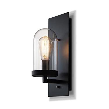 Imagem de Luminária de parede industrial, luminária retrô de parede, luminária de parede de metal preto com cúpula de vidro, luminária de cabeceira vintage para quarto, luminárias de parede para sala