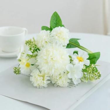 Imagem de Flores artificiais de seda, bola de lilás, crisântemo, casamento, decoração para festival, presentes faça você mesmo, buquês de noiva, festa de jardim (1 peça/branco)