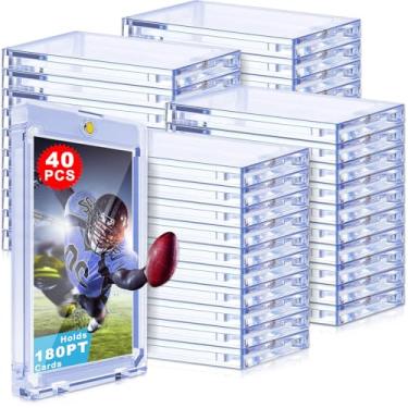 Imagem de YZtree Suporte de cartão de um toque para cartas colecionáveis, capa rígida de proteção U-V para cartas de jogos esportivos, futebol, beisebol (estojo magnético de 180 pontos)