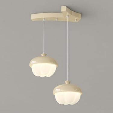 Imagem de Lustre LED regulável com altura ajustável, luminária pendente em acrílico creme, para ilha de cozinha, sala de estar, quarto, cabeceira, sala de jantar, corredor, luminária de teto (2 cabeça