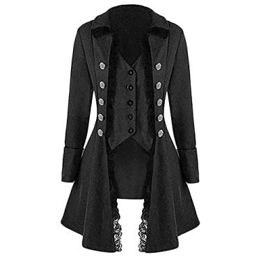 Imagem de BITSEACOCO Jaqueta feminina renascentista steampunk, fantasias medievais de Halloween gótico, pirata vitoriano, sobretudo, Preto, X-Large