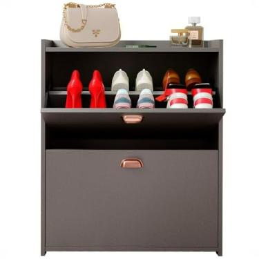 Imagem de Sapateira Vertical Retrô Closet 2 Nichos Puxador Concha Comporta Até 12 Pares De Calçados(Cinza Perolado)