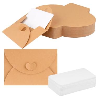 Imagem de HEIHAK 150 minienvelopes com cartões em branco a granel, porta-cartões de presente de papel kraft de 10 x 7 cm com fecho de coração para convites de casamento, cartões de visita, cartões de