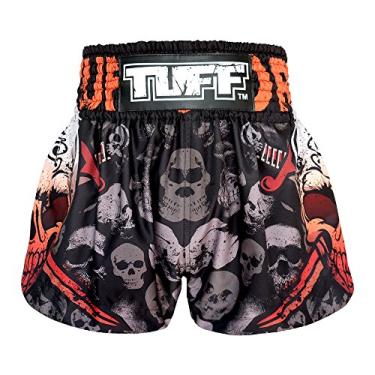 Imagem de (X-Large, Black Double Skulls) - Tuff Boxing Muay Thai Shorts Dragon Skull Kick Martial Aart Training Gym Clothing Trunks
