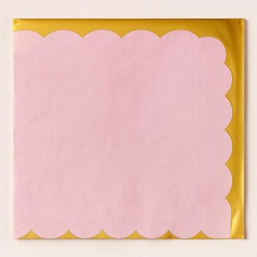 Imagem de Guardanapo de Papel Rosa Borda Dourada 33x33cm 20 Unidades Ponto das F