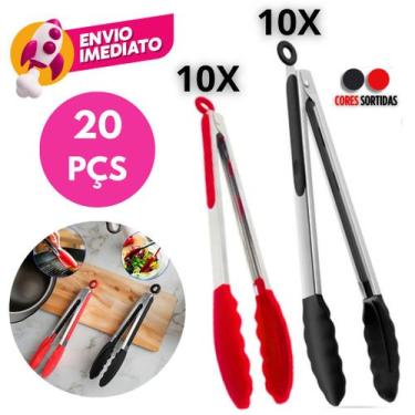 Imagem de Kit Pegador Alimento 27 e 34Cm Inox E Silicone Com Apoio Salada Churra