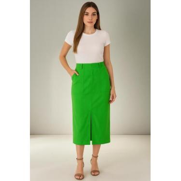 Imagem de Saia Midi em Linho com Elastano - Cacharrel Store, Verde, G