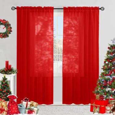 Imagem de Cortinas transparentes Karseteli Semi Voile 213cm 2 painéis vermelhos