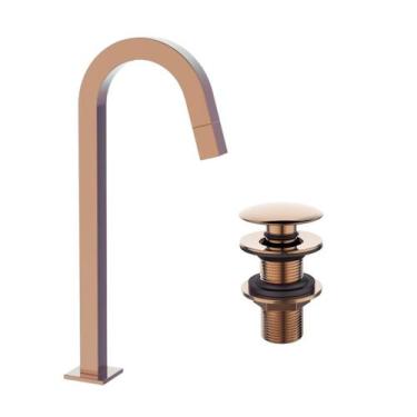 Imagem de Kit Torneira de mesa cuba para Banheiro Lavabo Lavatório Bica Alta Qua