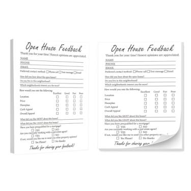 Imagem de Placas imobiliárias de 200 páginas para suprimentos de casa aberta, kit de suprimentos de agente com blocos de notas de comentários abertos, questionários para uso no escritório por corretores de