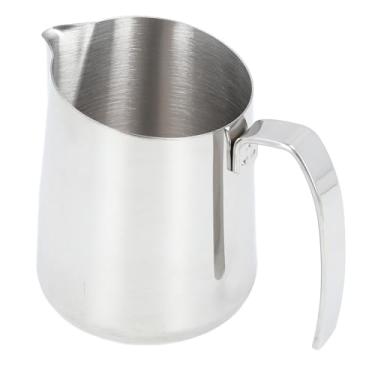 Imagem de Jarra de espuma de leite, jarra de café com latte, jarra artística premium de aço inoxidável 304, bico inclinado, copo com balança para uso em cafés, cozinha, barista (prata 500 ml)