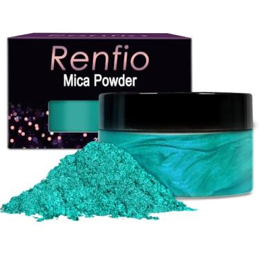 Imagem de Renfio Pigmento De Pó Mica 100G, Corante Natural Metálico, Resina Epóxi Mineral Perolada Brilhante Para Pintura, Fabricação Sabão, Bombas Banho Slime, 3,5 Oz - Turquesa