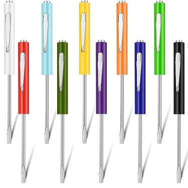 Imagem de 10 peças de chave de fenda de bolso, mini tops e clipes de bolso, chave de fenda magnética com fenda de bolso com uma única cabeça de lâmina para mecânico, eletricista (colorido)
