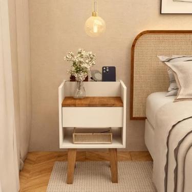 Imagem de Mesa de Cabeceira Retrô Branca com Gaveta e Prateleira para Organizar seu Quarto