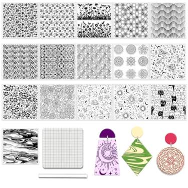 Imagem de CHGCRAFT 16 Sheets 16 Styles Floral Patterns Polymer Clay Texture Sheets Line Art Silicone Stamp Zebra Clay Texture Mat Modeling Pattern Pad for Making Earrings Jewerly, 5.5x5.5 inch