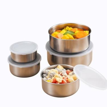 Imagem de Conjunto de Tigelas em Aço Inox com Tampa, 5 Peças, 200ml a 1400ml, Redondas