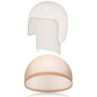 Imagem de Wavwavw 2 toucas de nylon para peruca careca de Halloween, toucas de cabeça de látex para mulheres, homens, para festa de Halloween, cosplay, teatro, Branco careca, G