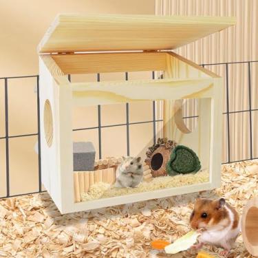 Imagem de MotiveTech Área de exploração de casa de hamster, caixa de escavação divertida e exclusiva para hamsters, casa de rato de madeira para camundongos e lemingues