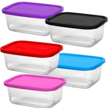 Imagem de Kit 10 Potes Transparentes 500ml Marmitas Fitness Microondas Freezer Organizador Alimentos (10 POTES COLORIDOS)