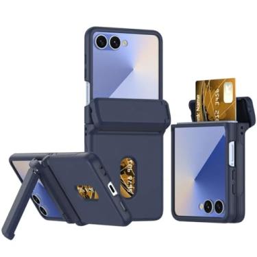 Imagem de Capa para Galaxy Z Flip6 com suporte para cartão e proteção com dobradiça multifuncional (para Galaxy Z Flip6/azul escuro)