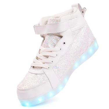 Imagem de PYYIQI Tênis de LED com glitter, cano alto, feminino, masculino, piscando, para festa de Natal, Halloween, com carregamento USB, Multi, 41/42 BR